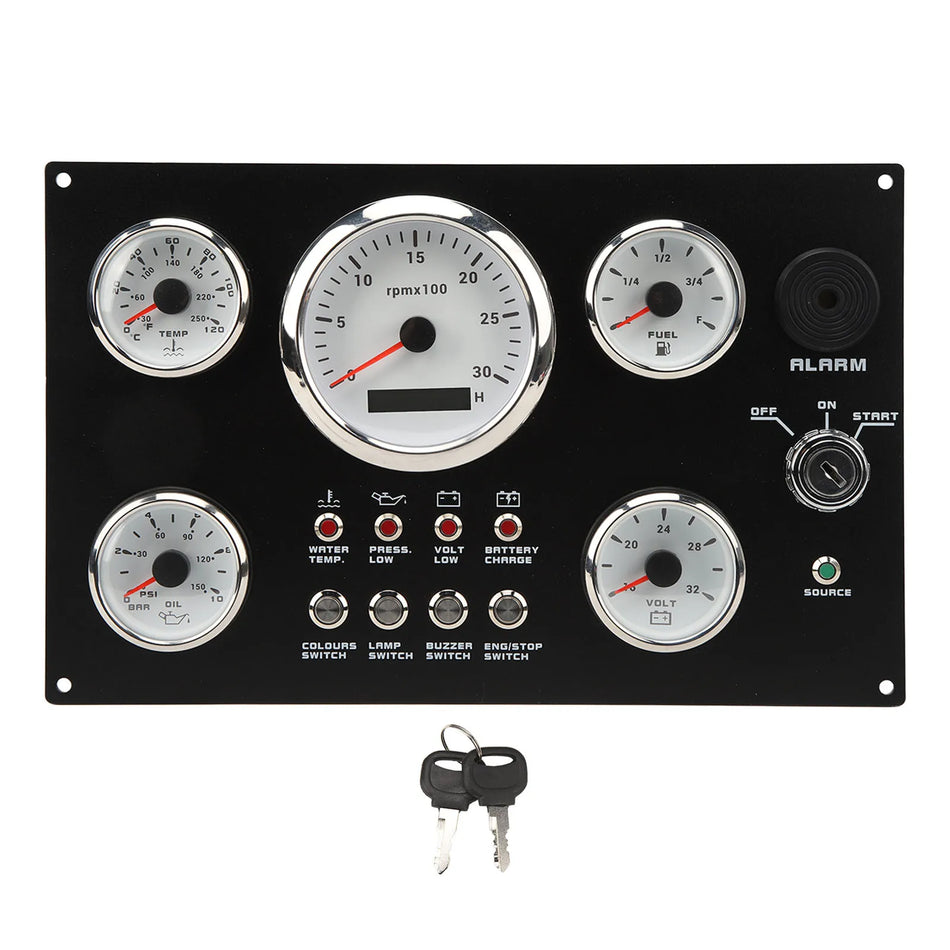 Panou de instrumente pentru iahturi marine 24V cu cinci manometre și iluminare de fundal în 7 culori 3000RPM