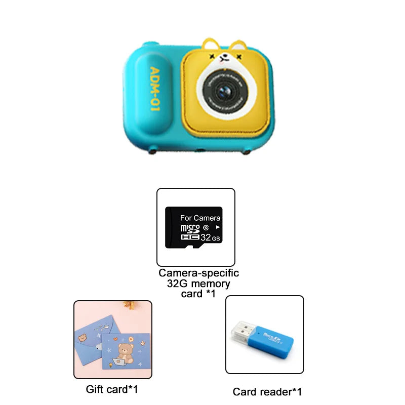 Children Video Camera For Kids - Dual Front And Rear Lenses Blue-without bag