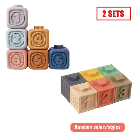 Soft Rubber Block Toy &ndash; Safe Silicone Stacking Fun 2 sets A