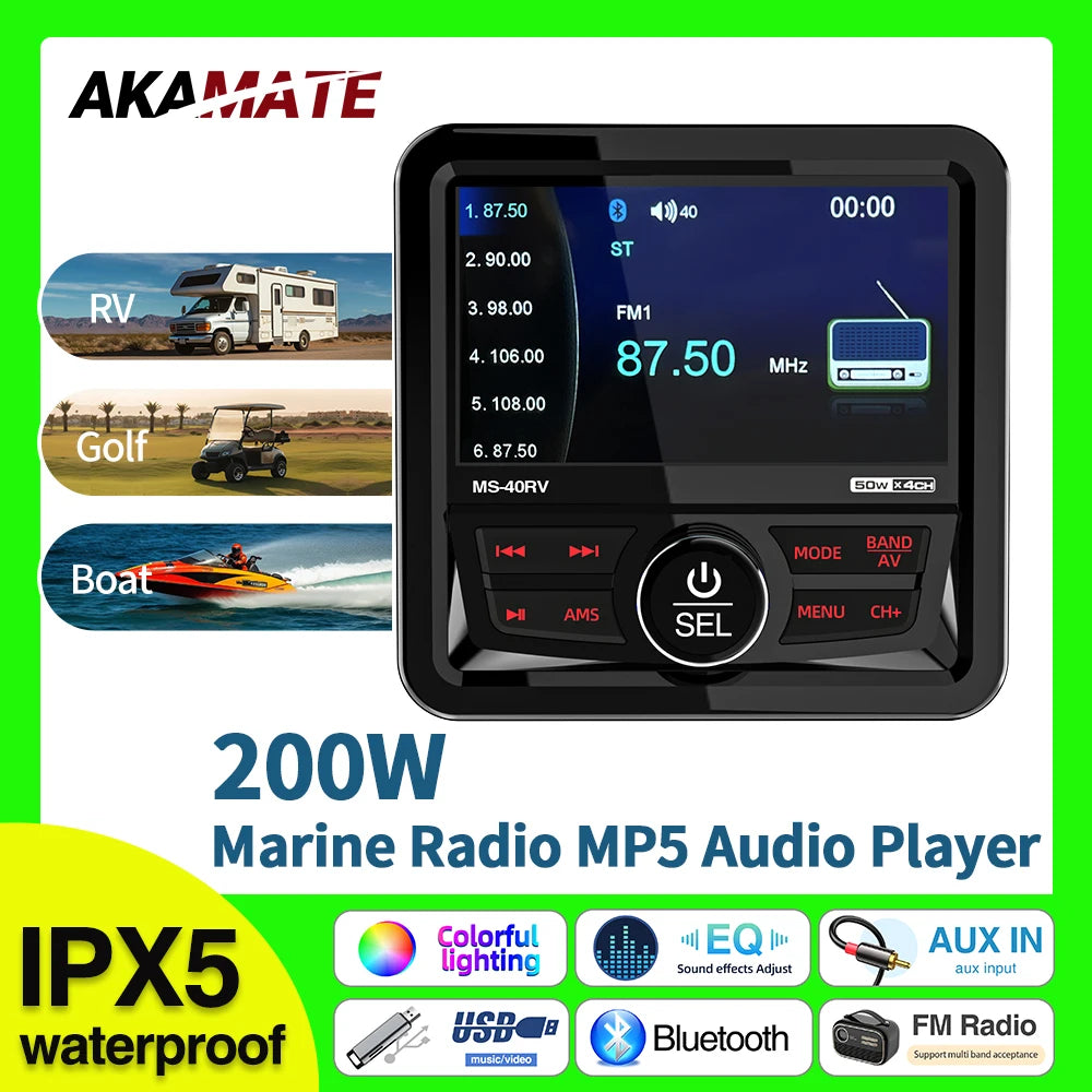 RV Radio Marine Stereo MP5 &ndash; Waterproof IPX5 Bluetooth