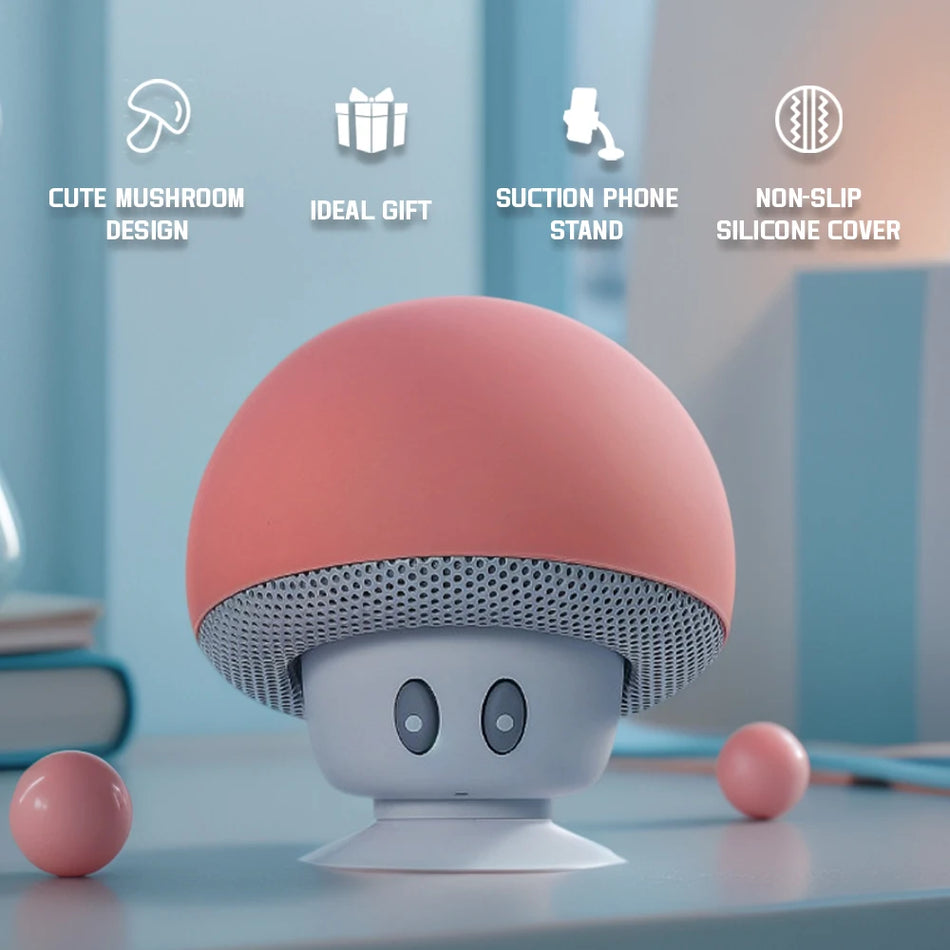 Mushroom Shaped Bluetooth Speaker with Suction Cup - Cute, Portable, Dustproof, Perfect Gift for Kids &amp; Women