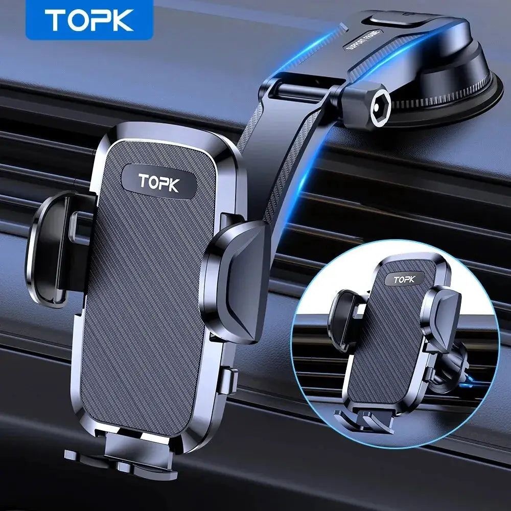 TOPK Car Phone Holder Mount 2-IN-1 Handsfree Stand Phone Holder for Dashboard & Air Vent Compatible with iPhone Samsung Android by InterCyprus Trading Ltd