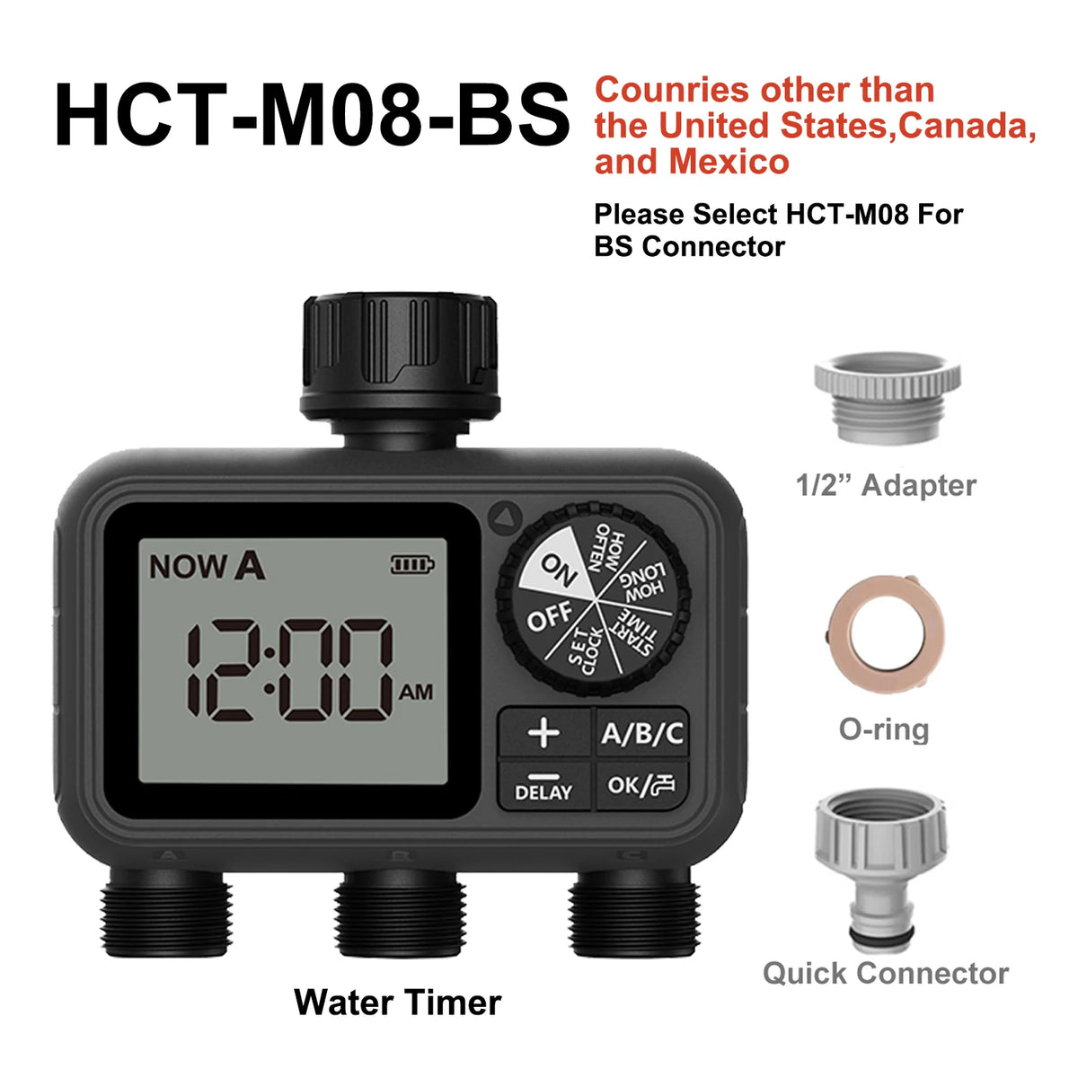 HCT-M08 Water Timer &ndash; Three Outlet Rain Delay System POP3-HCT-M08-BS