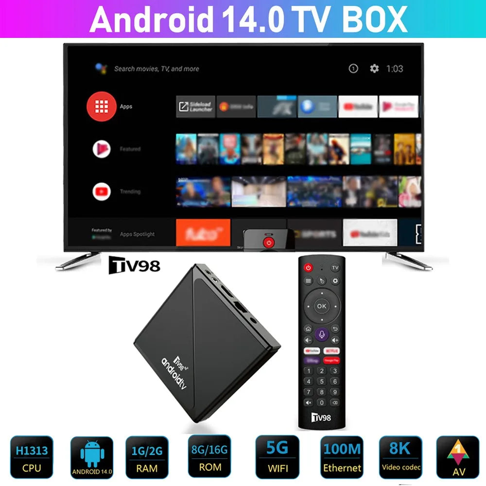 MYSTB 2.4G&amp;5G Dual WiFi Android 14 Quad Core TV Box with Voice Remote Control