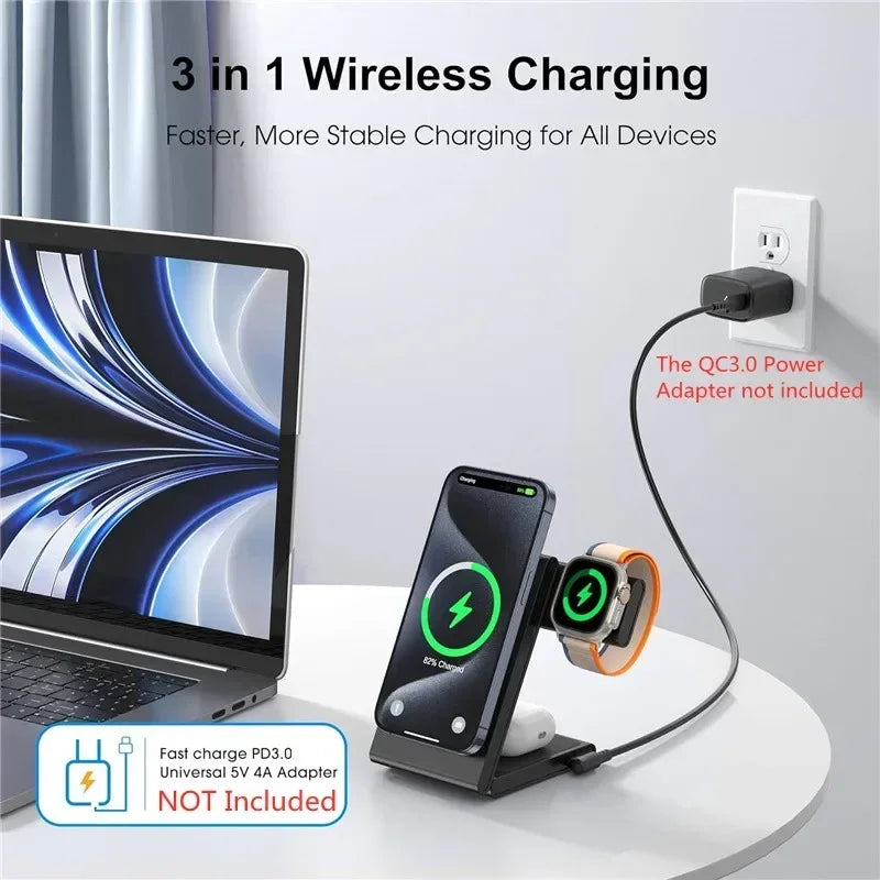 3 In 1 Foldable Wireless Charger Stand - Fast Charge