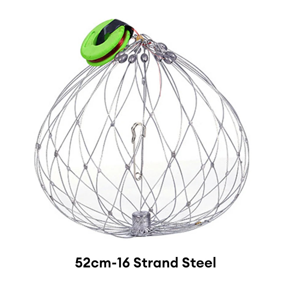 Automatic Fish Crab Trap Net - Durable Steel Wire for Saltwater Fishing 52cm 16Strand Steel