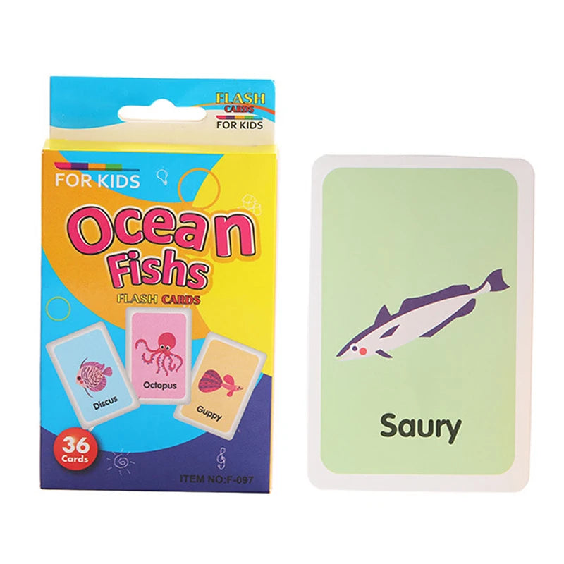 English Flashcards for Toddlers - 36 Educational Cards for Animal, Fruit, Shape, and Color Recognition Ocean