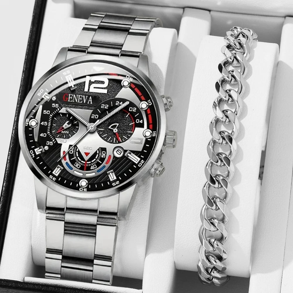 Luxury Quartz Men's Stainless Steel Watch with Calendar Rose