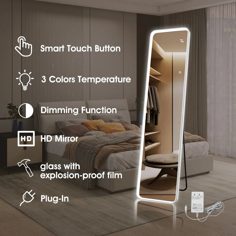 Espelho de Pé com Luzes COB LED de Comprimento Total