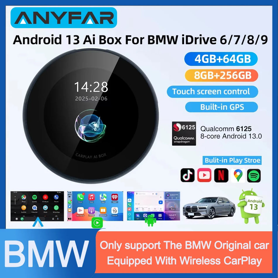 Caixa de Atualização BMW Wireless CarPlay Android 13 para ID6 ID7 ID8 ID9 com Ecrã Touch