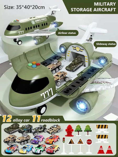 Large Airplane With Mini Car Diecast Toy Set &ndash; Durable green 12pcs car