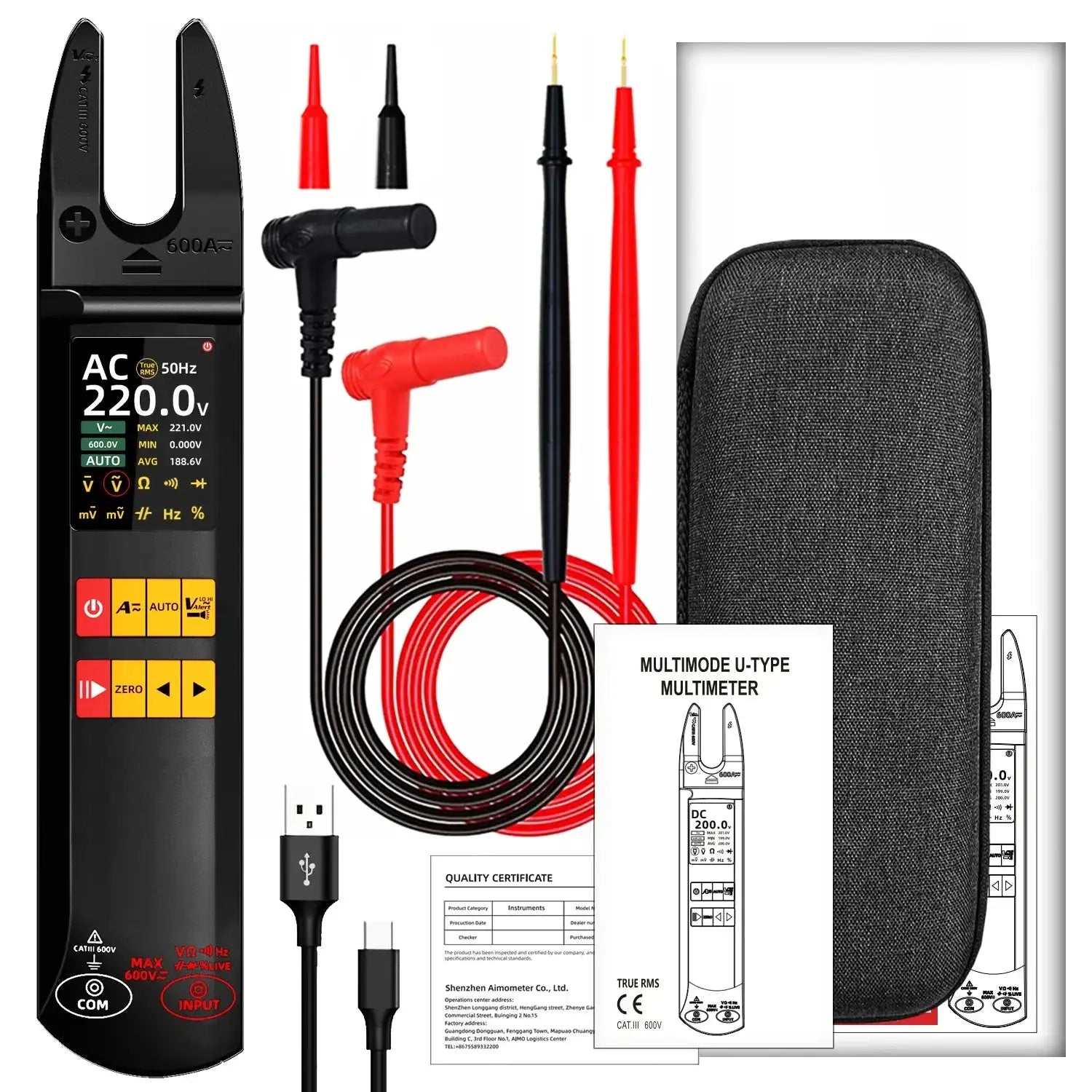 Bside U5 U Shaped Clamp Meter 600A True RMS Multimeter BSIDE U5