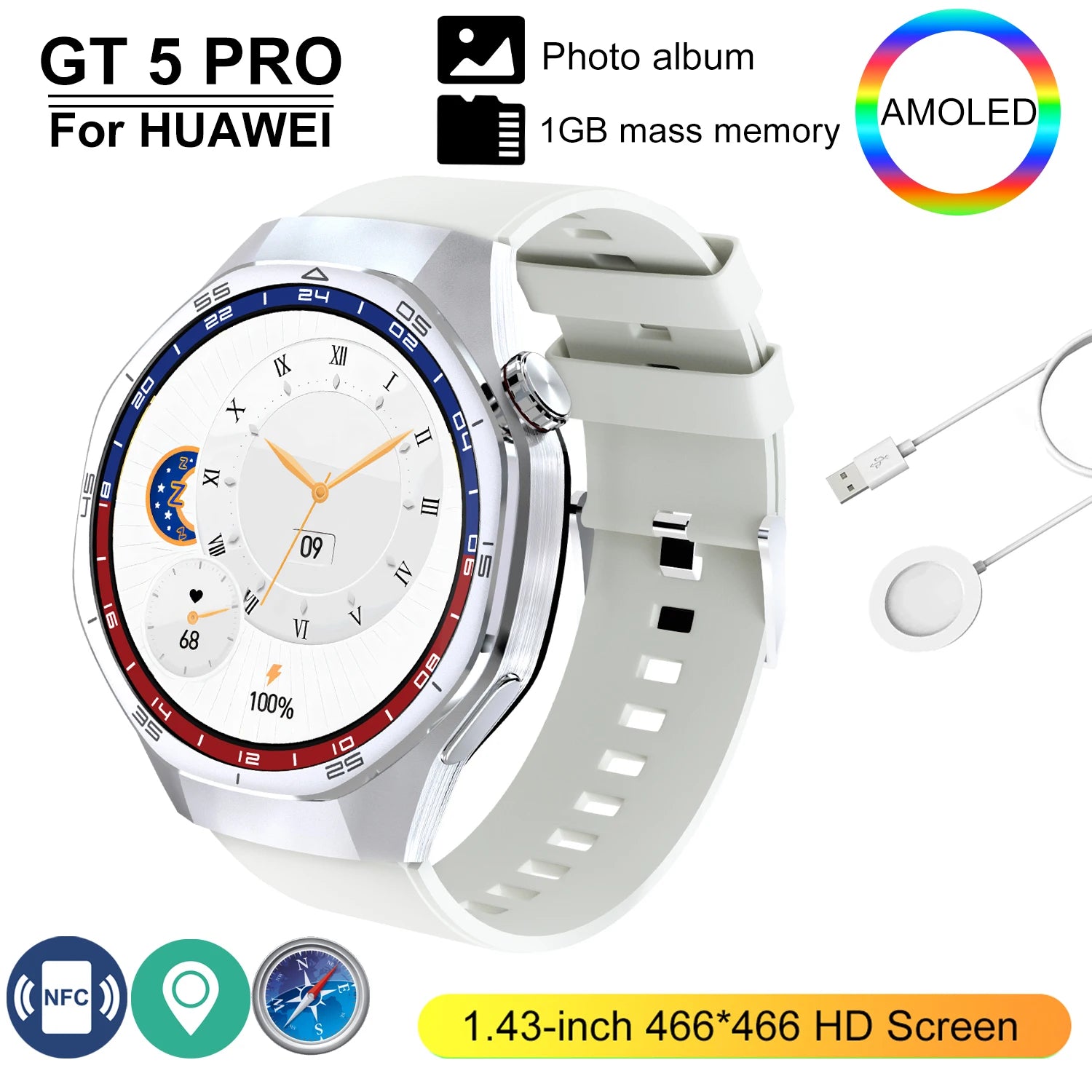 GT 5 Pro 2025 &ndash; 24h Blood Pressure Monitoring And NFC GPS Silver / NFC 400mAh