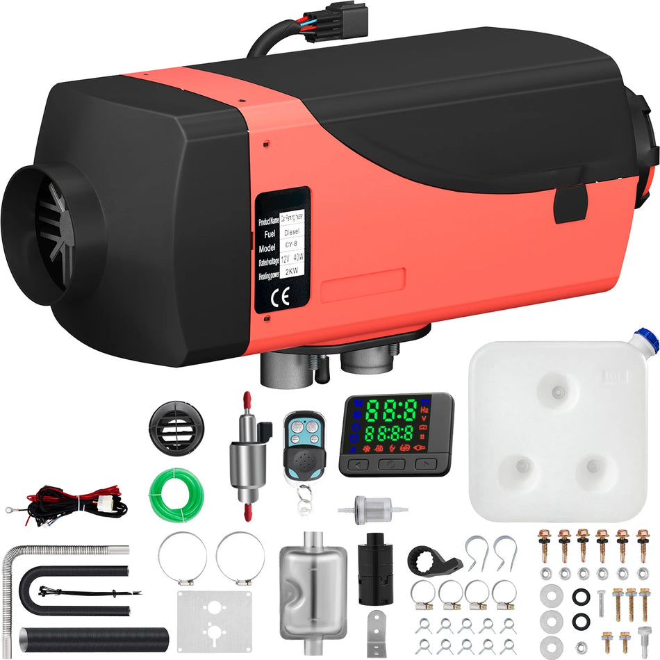 2KW 12V Diesel Luftvärmare med Dämpare LCD-omkopplare