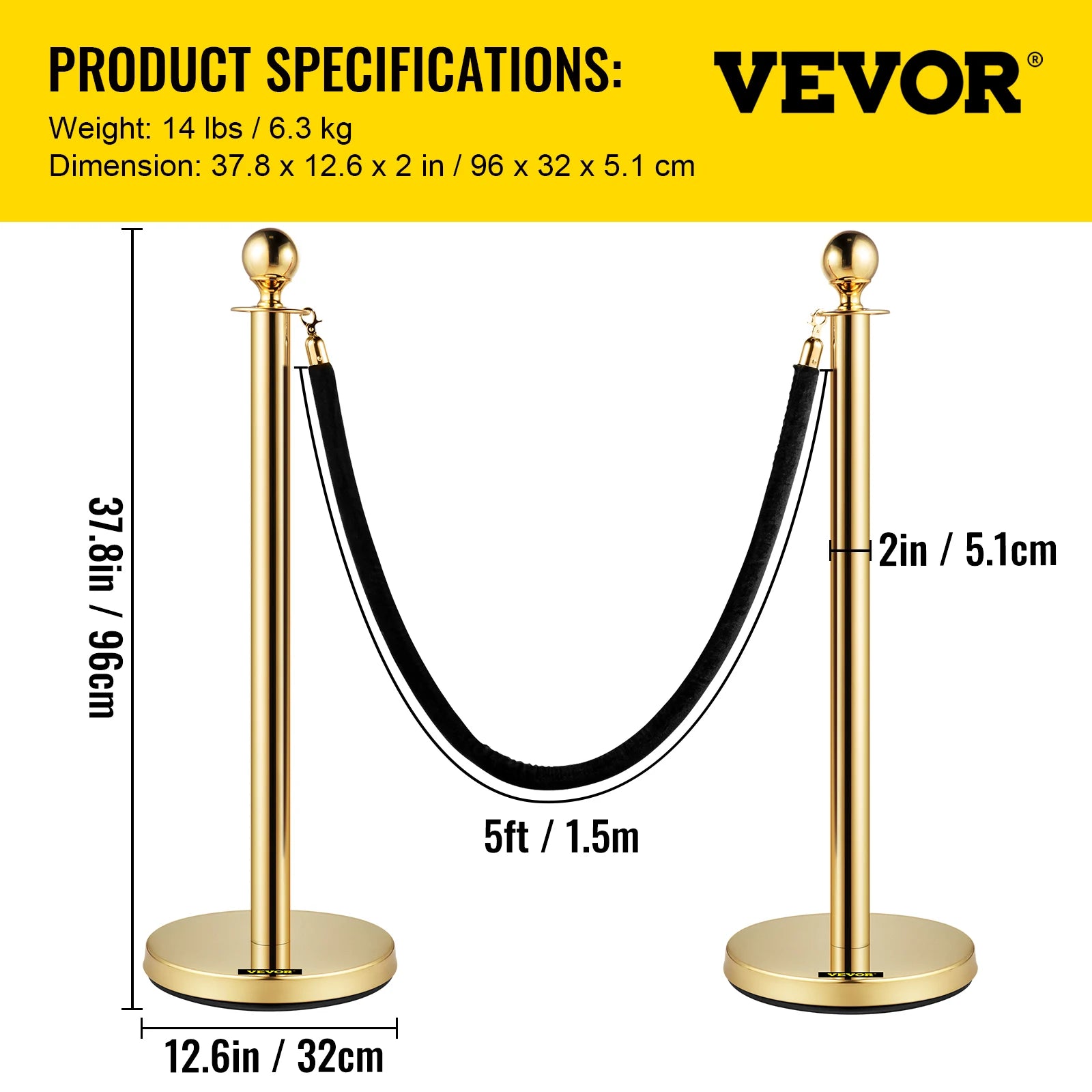 SucceBuy Velvet Ropes Gold Stanchion - Ball Top Design Gold 3 pcs Black / United States