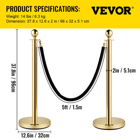 SucceBuy Velvet Ropes Gold Stanchion - Ball Top Design Gold 3 pcs Black / United States