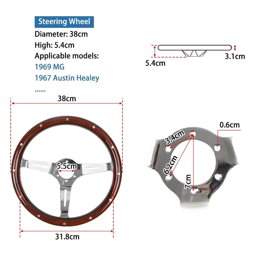 Defective Products Universal 380mm 15' Inch Steering Wheel with Horn Button Kit Copy Wood Car Auto Racing Sport Steering Wheel by InterCyprus Trading Ltd