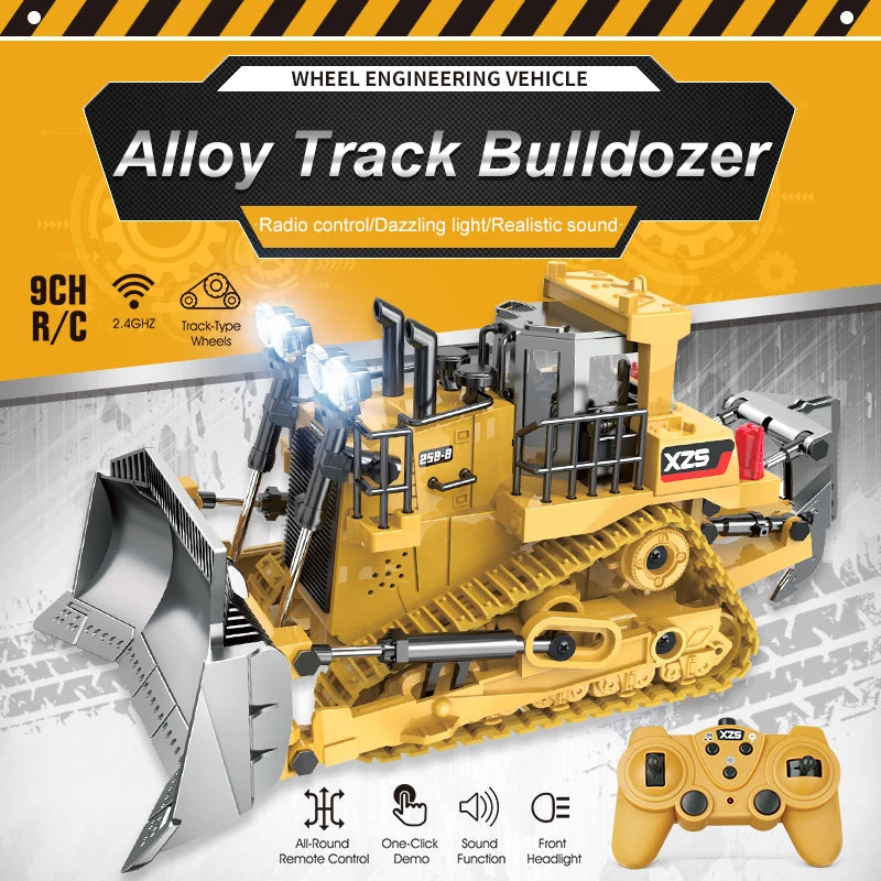 BigShu 1:24 9CH Remote Control Bulldozer Truck with Shovel and Excavator Features