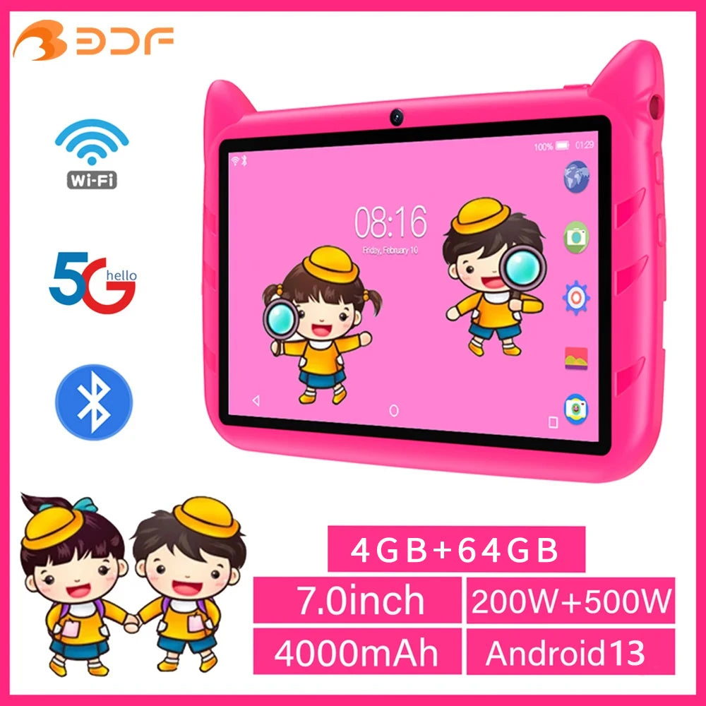 BDF 7 Inch Kid Tablet Android 13 &ndash; High Performance with 5G WiFi and 1TB Expandable Storage Orange / Standard