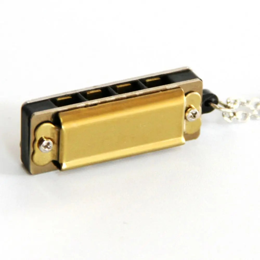 Mini Harmonica Pendant Necklace - Four Hole Design Gold