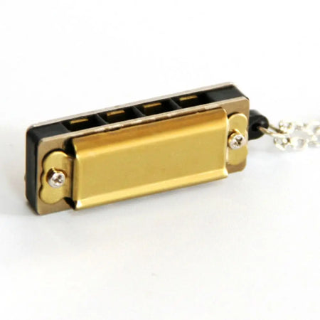 Mini Harmonica Pendant Necklace - Four Hole Design Gold