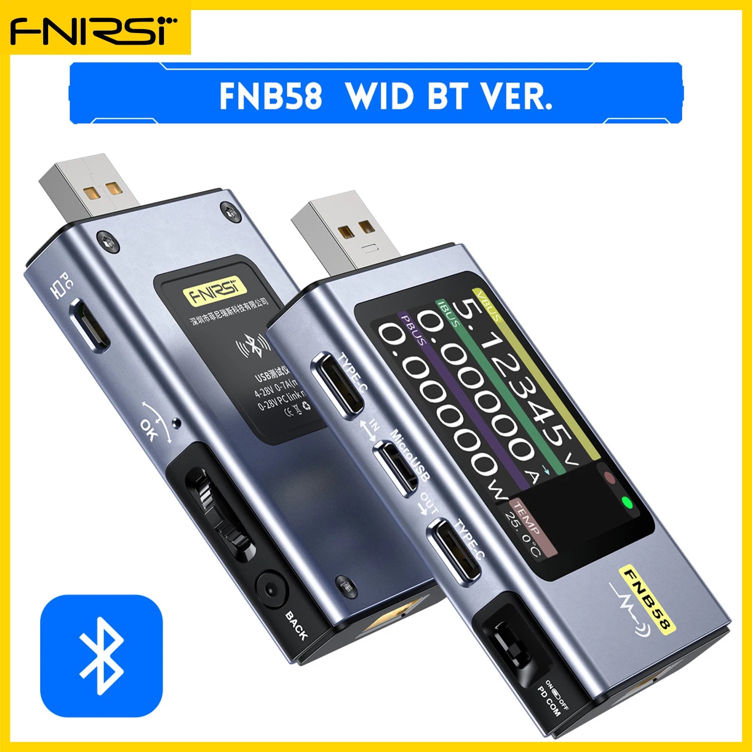 FNIRSI-FNB58 Digital Voltmeter Ammeter &ndash; Fast Type-C Charge Detection FNB58 With Bluetooth