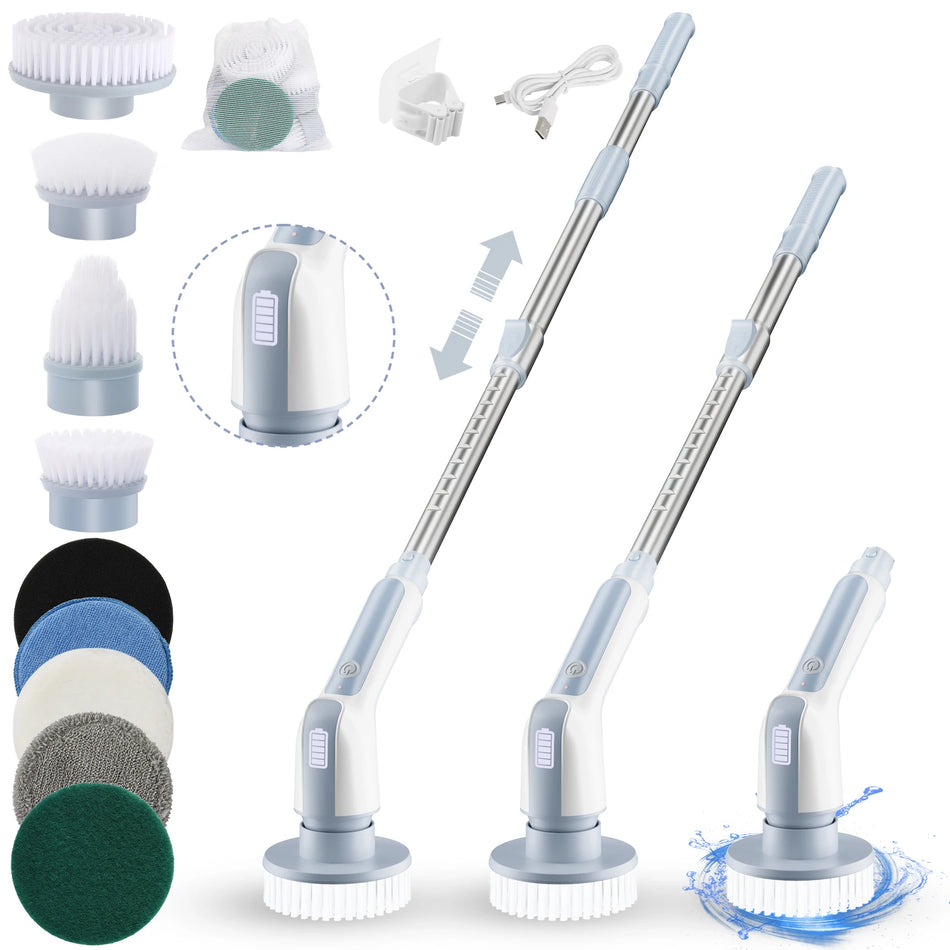 Elektrische Spin Schrobber 2 Snelheden Lange Handgreep 5 Borstels