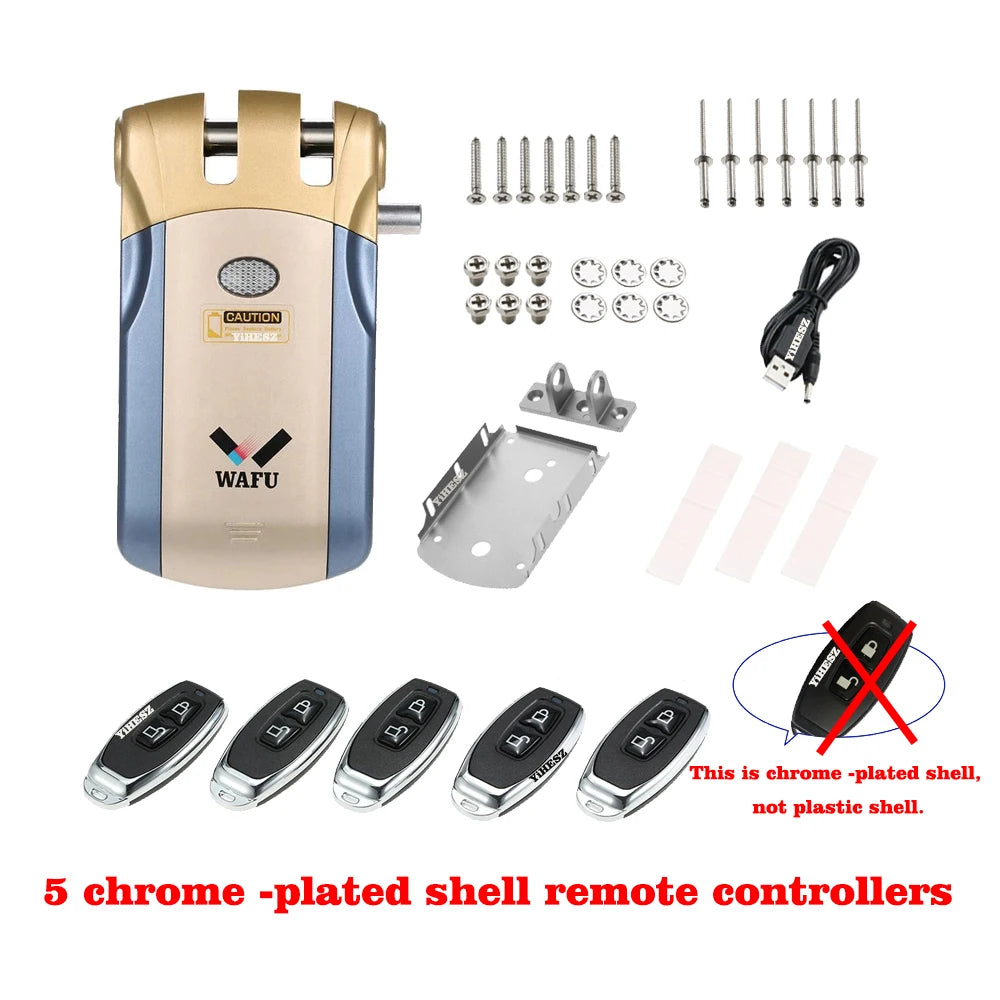 Wafu 019 Remote Control Lock 433Mhz Door Lock &ndash; Five Remotes Blue gold