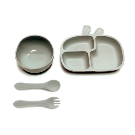 CZSAE 4pcs Baby Plate Set &ndash; Drop-Proof and Scald-Proof Design Silver gray