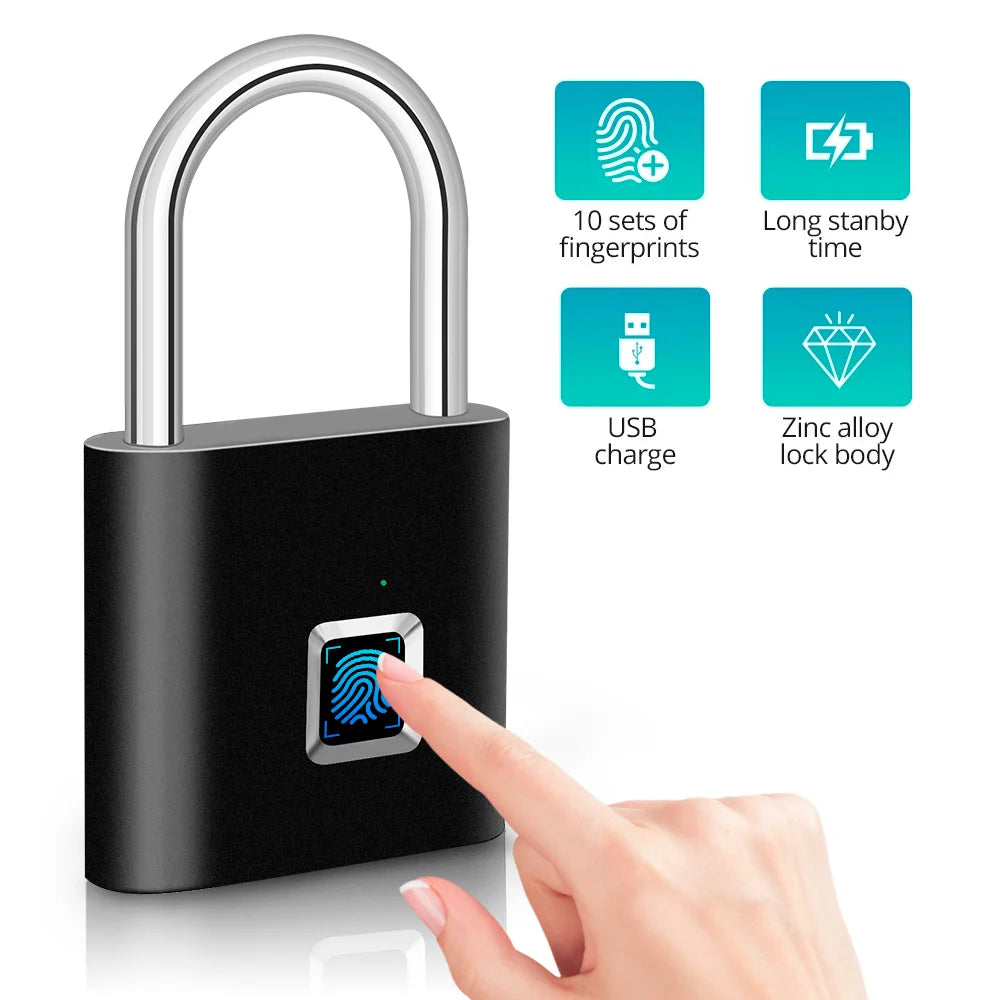 KERUI Smart Fingerprint Padlock Waterproof Zinc Alloy Biometric Padlocks With Buit-in Rechargeable Battery Door Lock