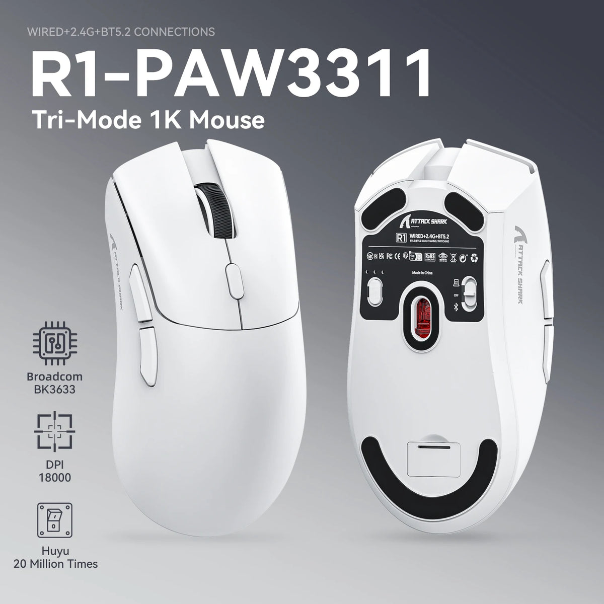 Attack Shark R1 &ndash; High Precision 18000 DPI Wireless Gaming Mouse