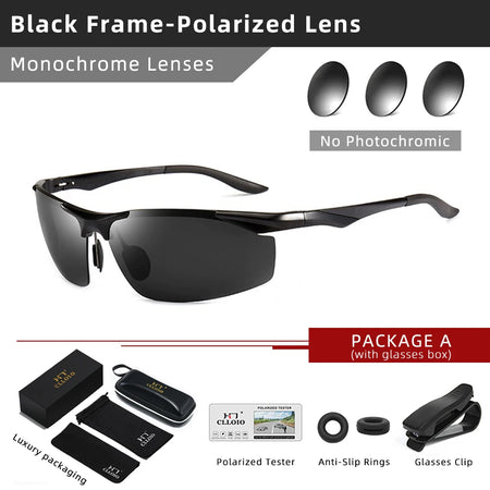 CLLOIO Photochromic Aluminum Sunglasses &ndash; Polarized UV400 Black-Polarized