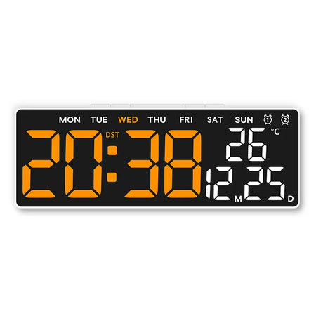 LENNIK Digital LED Alarm Clock with Temperature, Date, and Adjustable Brightness white shell orange