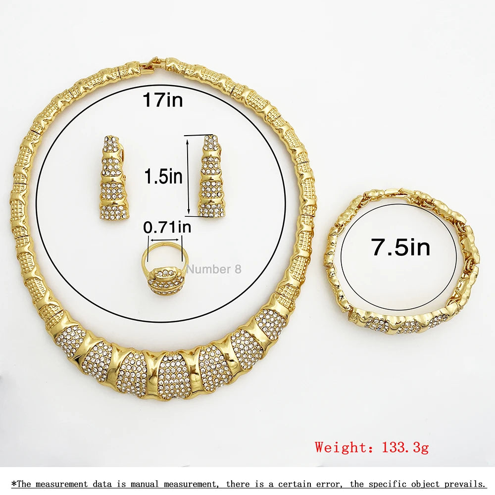 Elegant 18K Gold Plated Dubai Jewelry Set for Women - Necklace, Earrings, Bracelet &amp; Ring