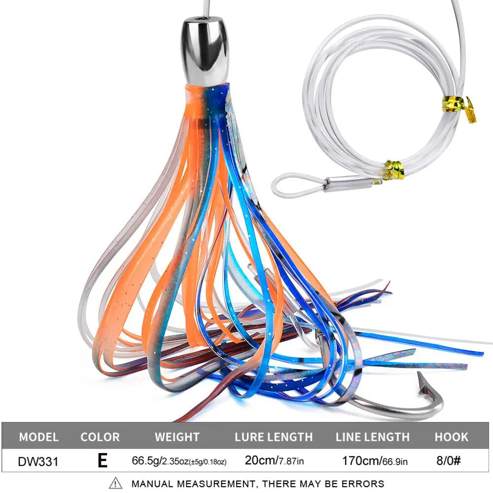 20cm Seawater Fishing Lure - Zinc Alloy Head, Octopus Squid Skirt Bait for Marlin &amp; Tuna COLOR-E OR / 20cm66.5g