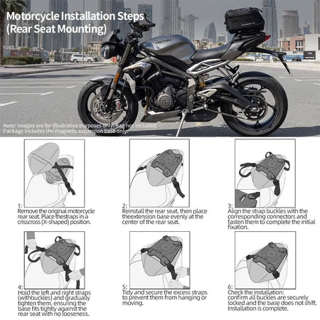Rhinowalk Motorcycle Magnetic Bag Expansion Base For MJX2011 Back Seat Tail Saddle Extended Installation not for Tank Bag Mount by InterCyprus Trading Ltd
