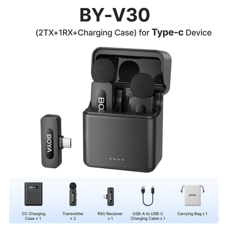 BOYA BY-V3 Wireless Lavalier Microphone with Noise-Cancelling for Superior Audio Recording BY-V30--Type-c