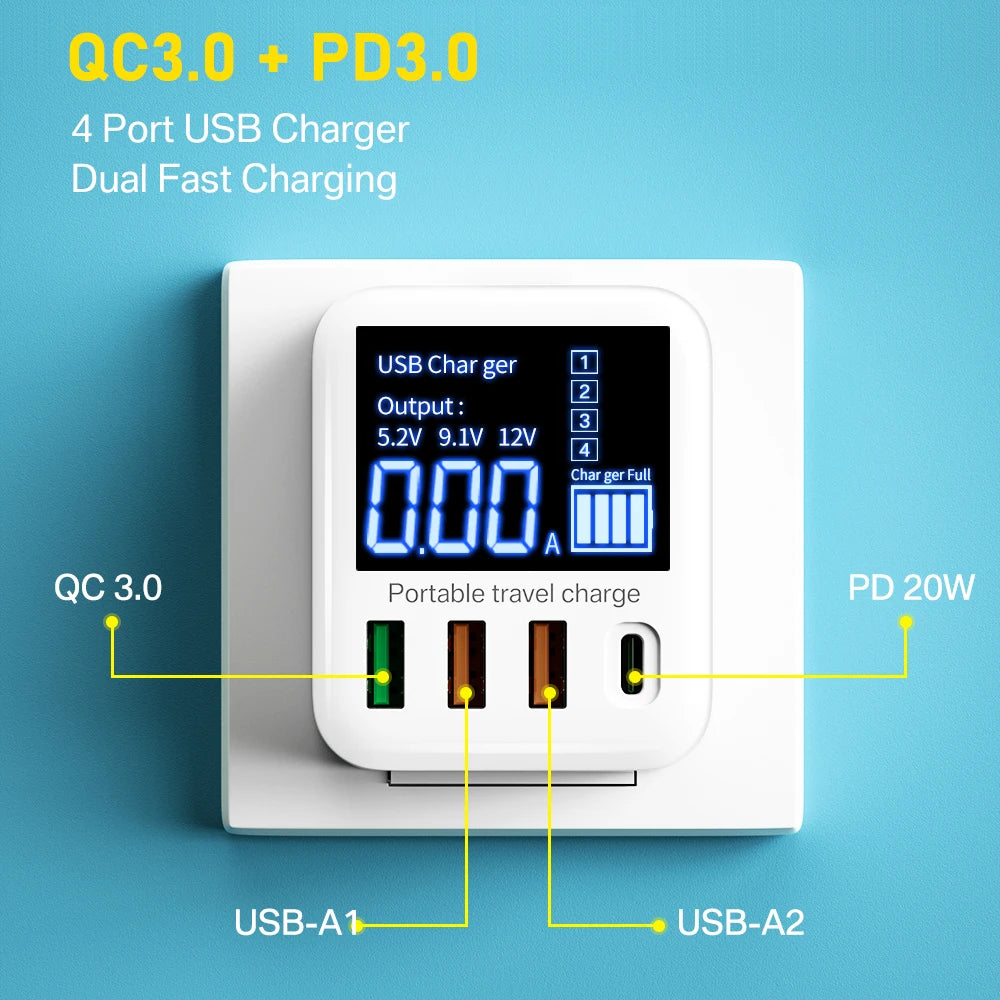 TOPZERO 40W Quick Charge 3.0 USB Charger &ndash; Fast Charging with LCD Display
