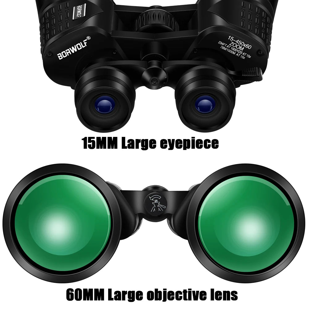 BORWOLF 15-450X60 Binoculars - HD Night Vision Zoom