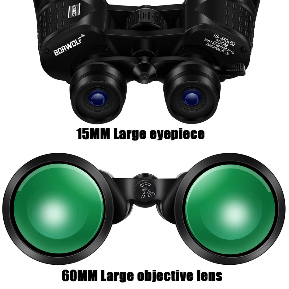 BORWOLF 15-450X60 Binoculars - HD Night Vision Zoom