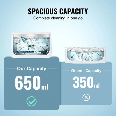 650ml Ultrasonic Cleaner Mini Portable for Glasses Cleaning