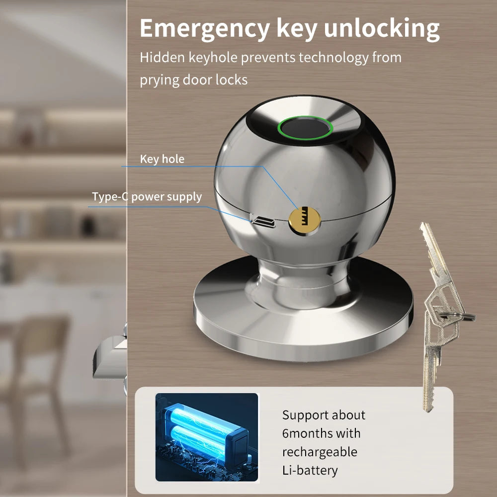 Tuya TTLOCK App Round Door Knob &ndash; Bluetooth App Control