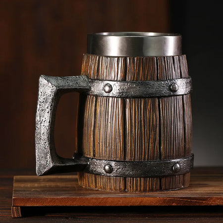 Wooden Barrel Beer Mug Large Capacity &ndash; Stainless Steel