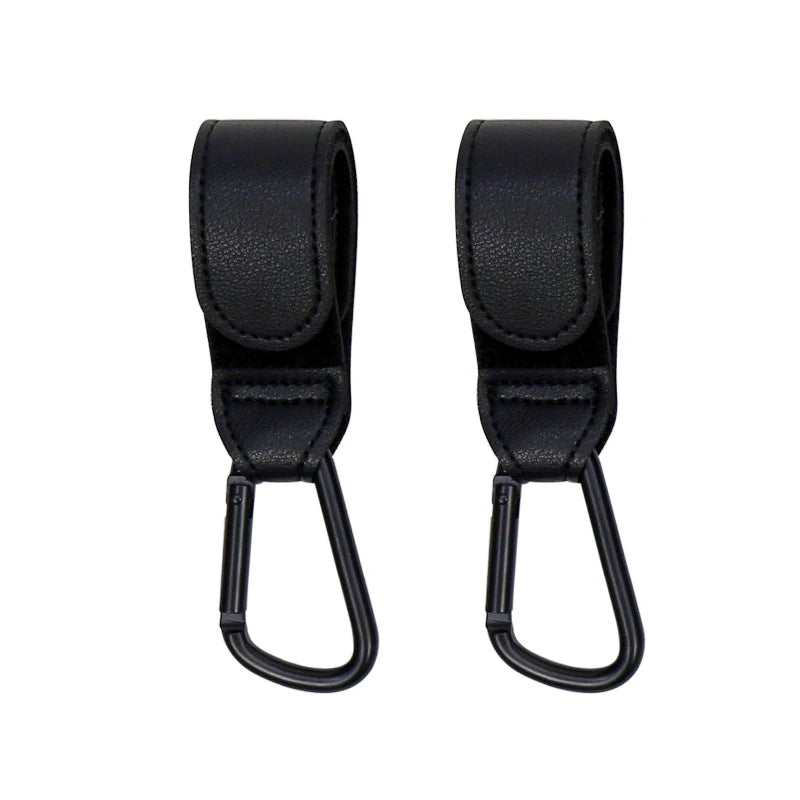 PU Leather Baby Stroller Hook - Versatile Cart Organizer 2pcs black