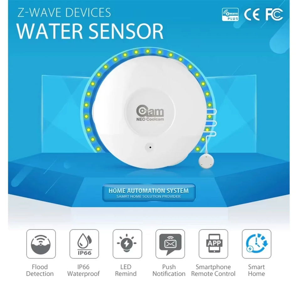 Z-Wave Plus ūdens noplūdes trauksmes sensors ar attālo zondi viedajai mājai