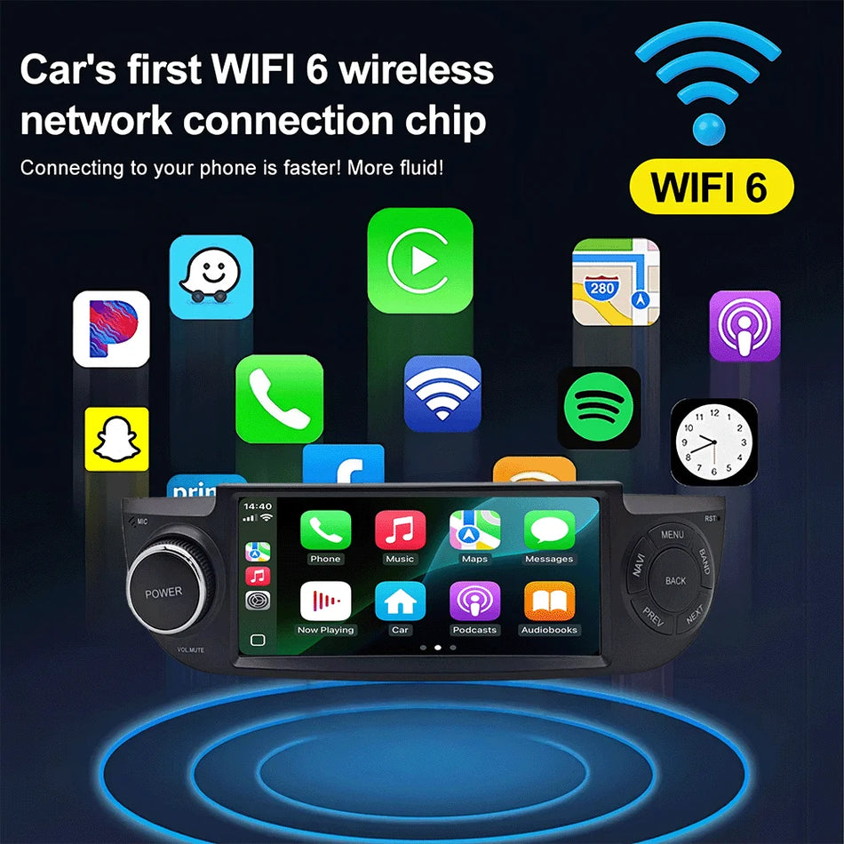 6,86-calowy system audio Android 15 do samochodu dla Fiata 500 z bezprzewodowym CarPlay i ekranem dotykowym GPS