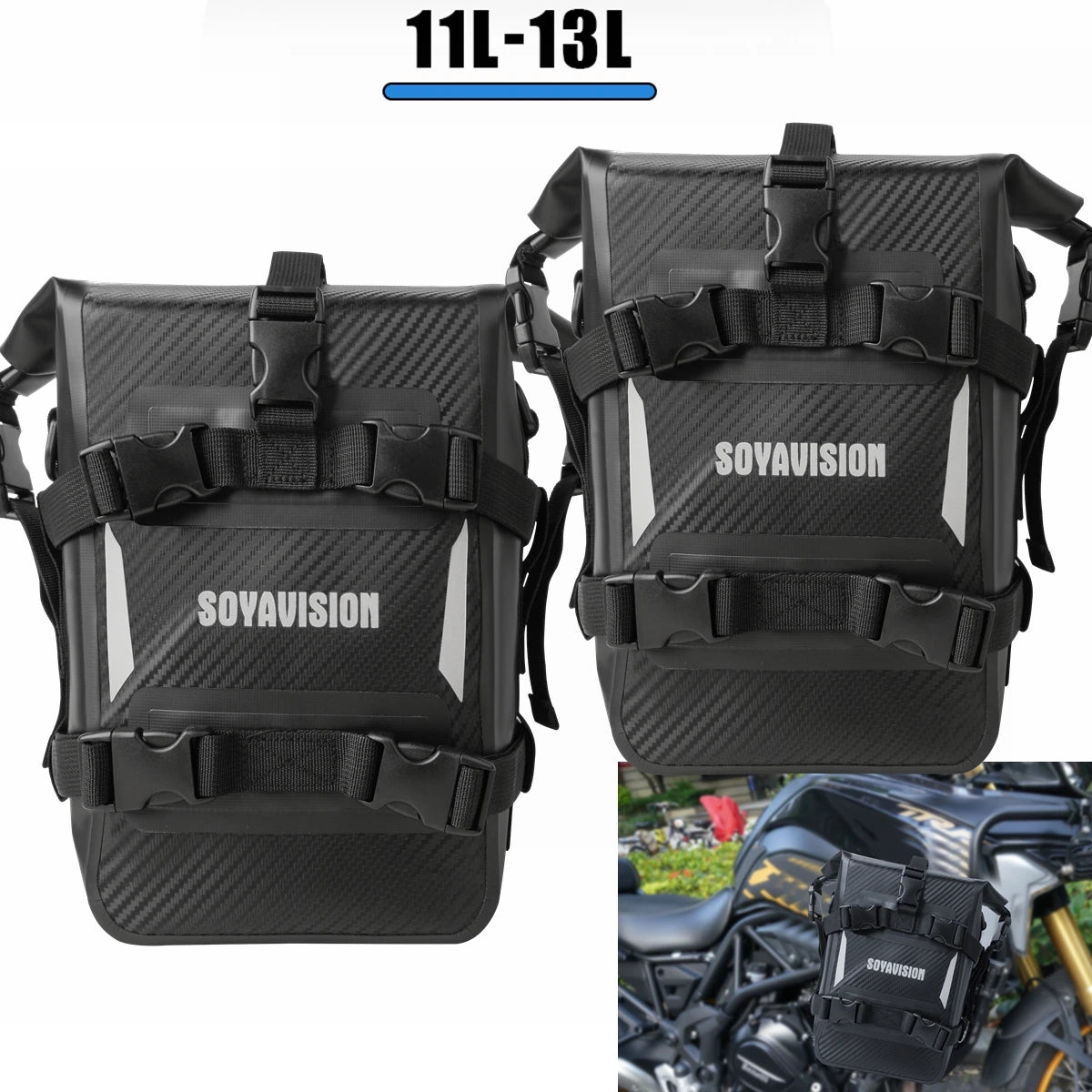 SOYAVISION Motorcycle Bumpers Bag &ndash; Waterproof Tool Storage Solution 11L-13L BLACK 2pcs