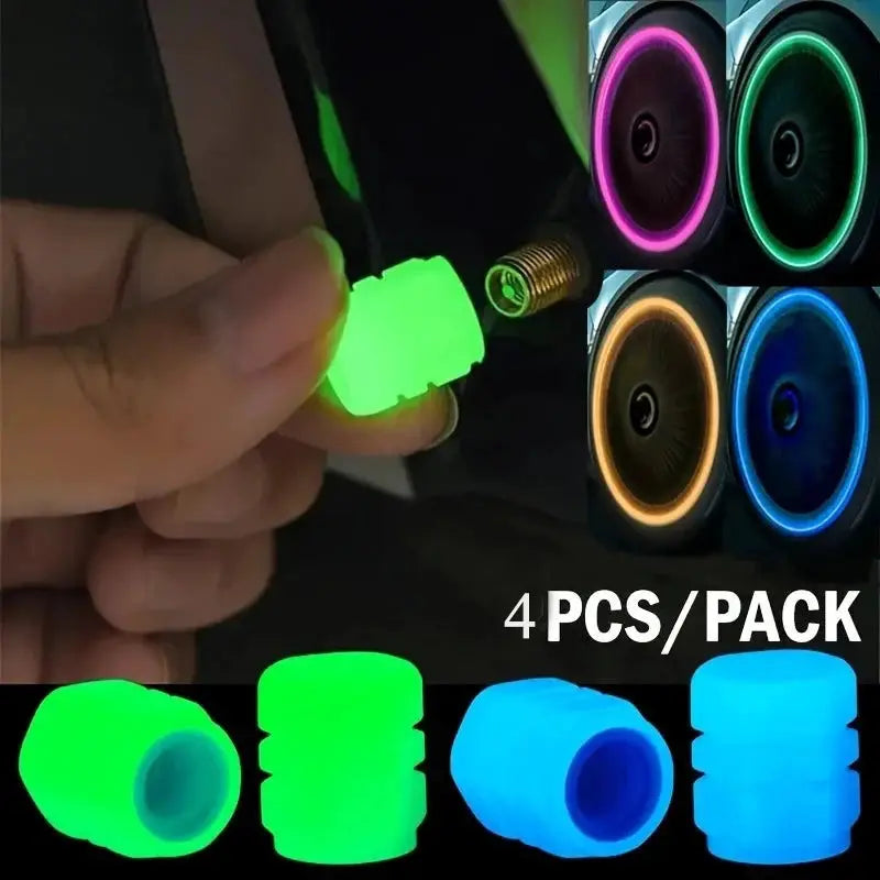 Glow In Dark Valve Caps 4 Pack Hexagonal ABS Wheel Dust Covers by InterCyprus Trading Ltd