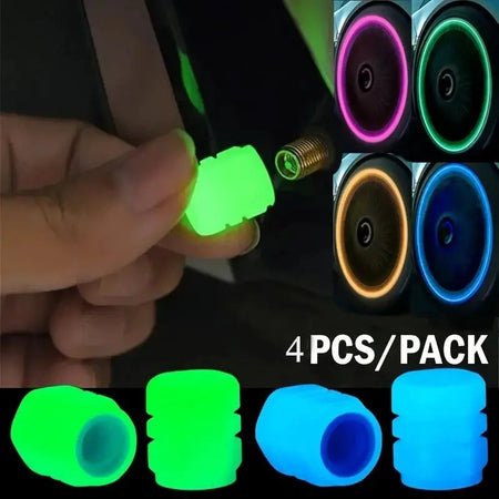 Glow In Dark Valve Caps 4 Pack Hexagonal ABS Wheel Dust Covers by InterCyprus Trading Ltd