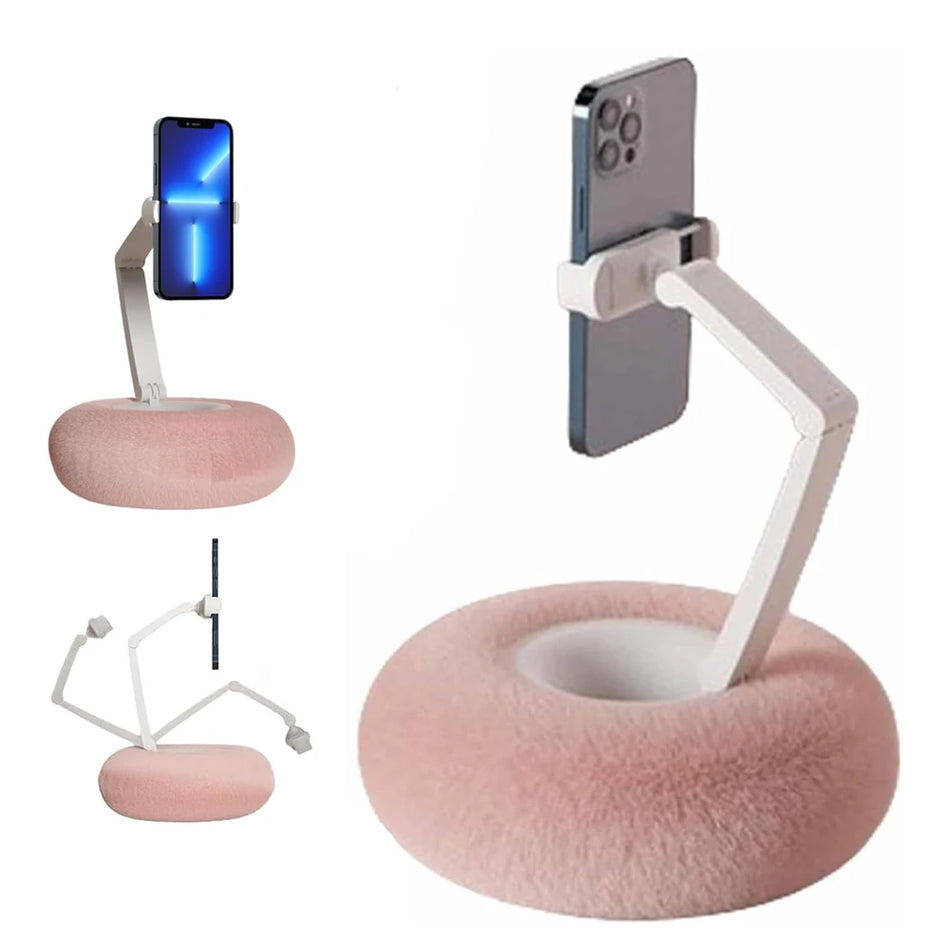 Foldable Plush Pillow Phone Stand &ndash; 360 Degree Adjustable Comfort Pink